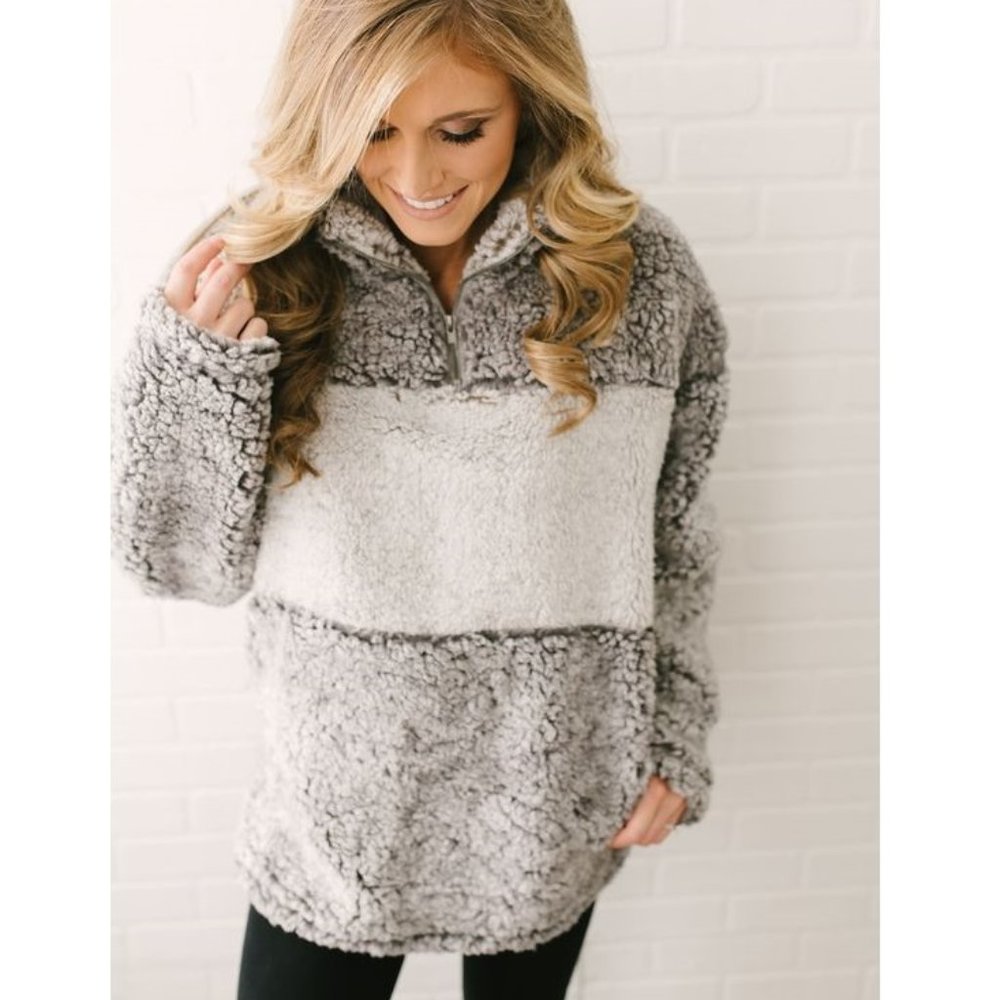 Soft Touch Fleece Gray Colorblock Quarter Zip